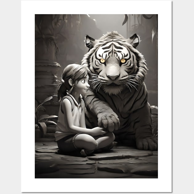 Black and white tiger with girl Wall Art by Spaceboyishere